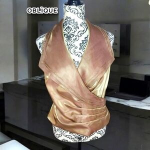 VTG ⭐️ OBLIQUE Gold Opaque Satin Sleeveless Blouse- 10